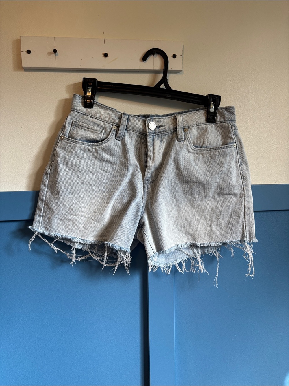 Blank NYC Light Wash Frayed Hem Denim Shorts
